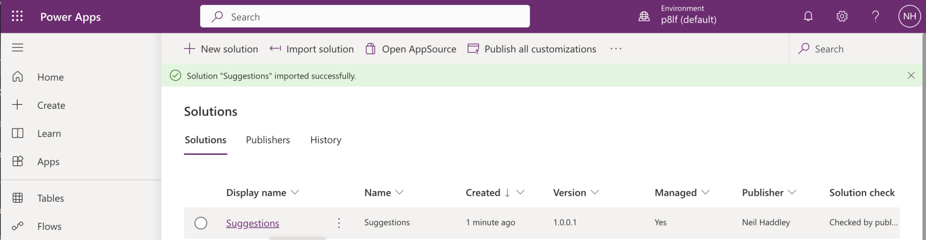 The suggestions solution was imported successfully
