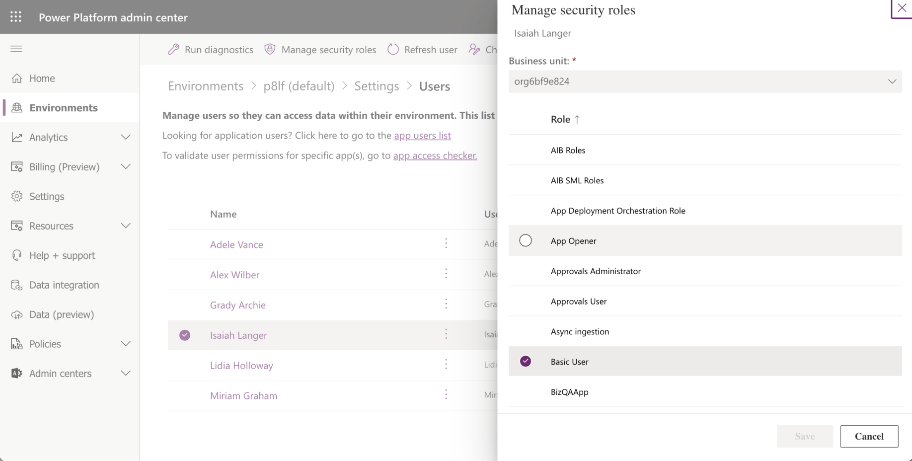 Basic User security role was enabled