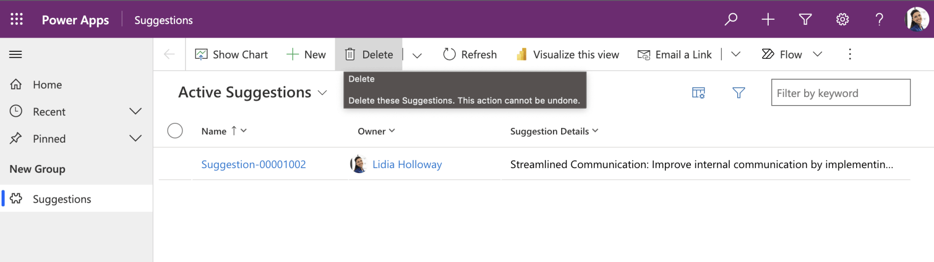 Lidia can only see her suggestion