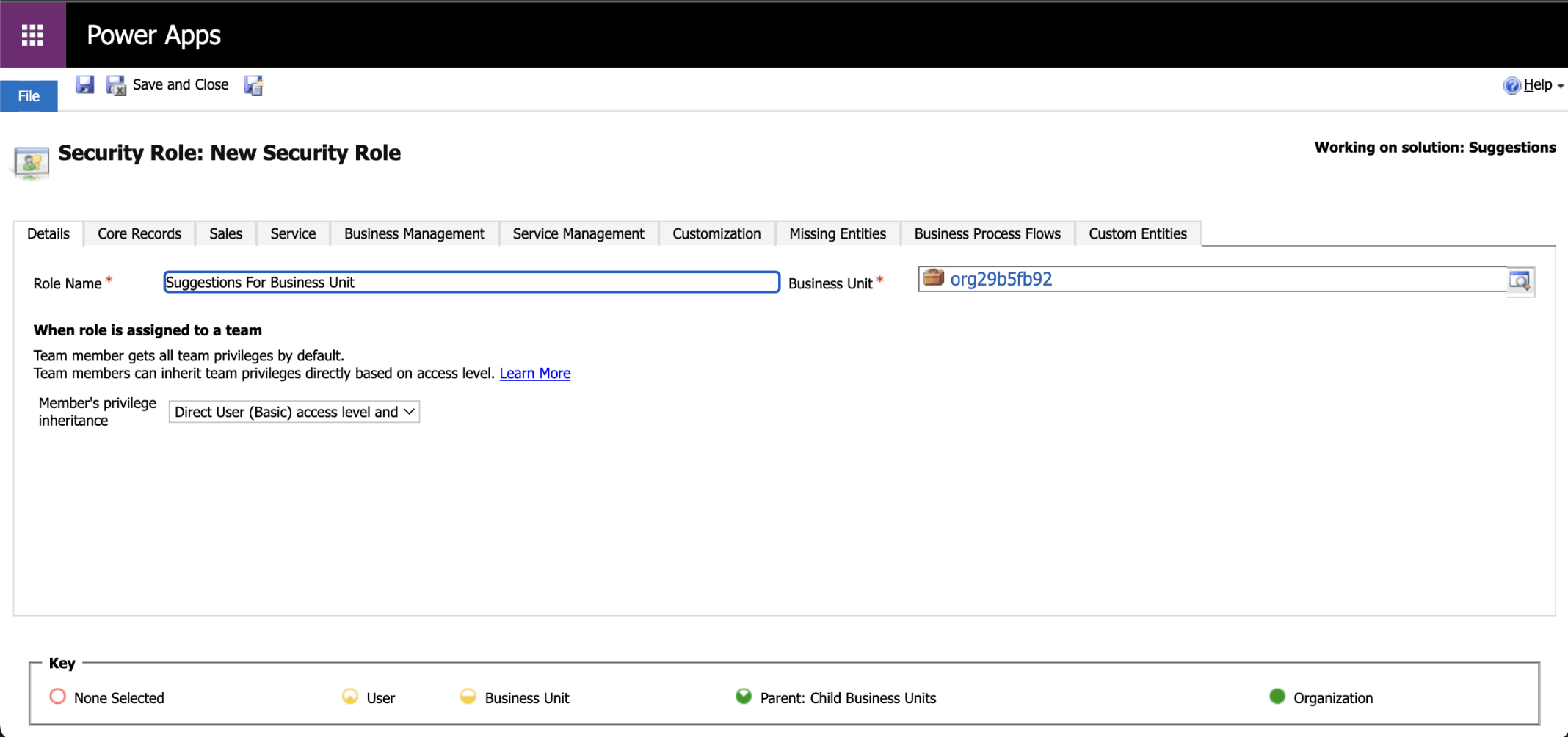 I added a security role that will allow a user to manage Suggestions for their Business Unit