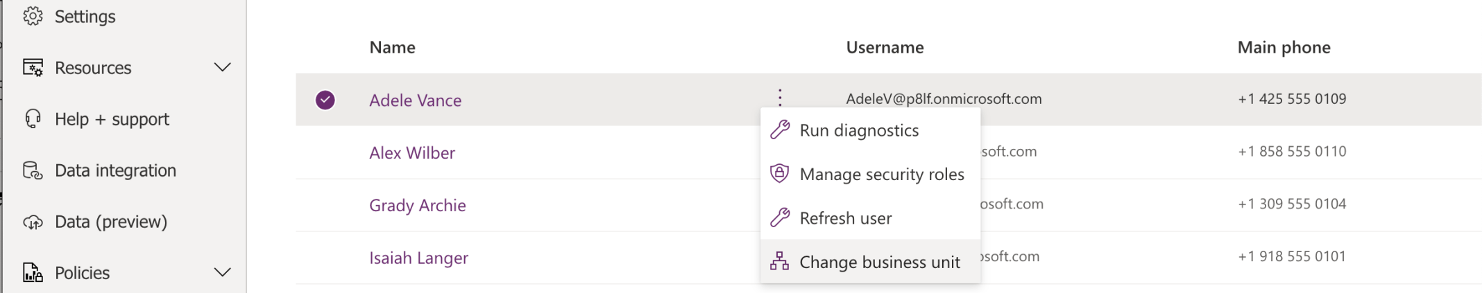 I set the Business Unit for Adele Vance (and the other users)