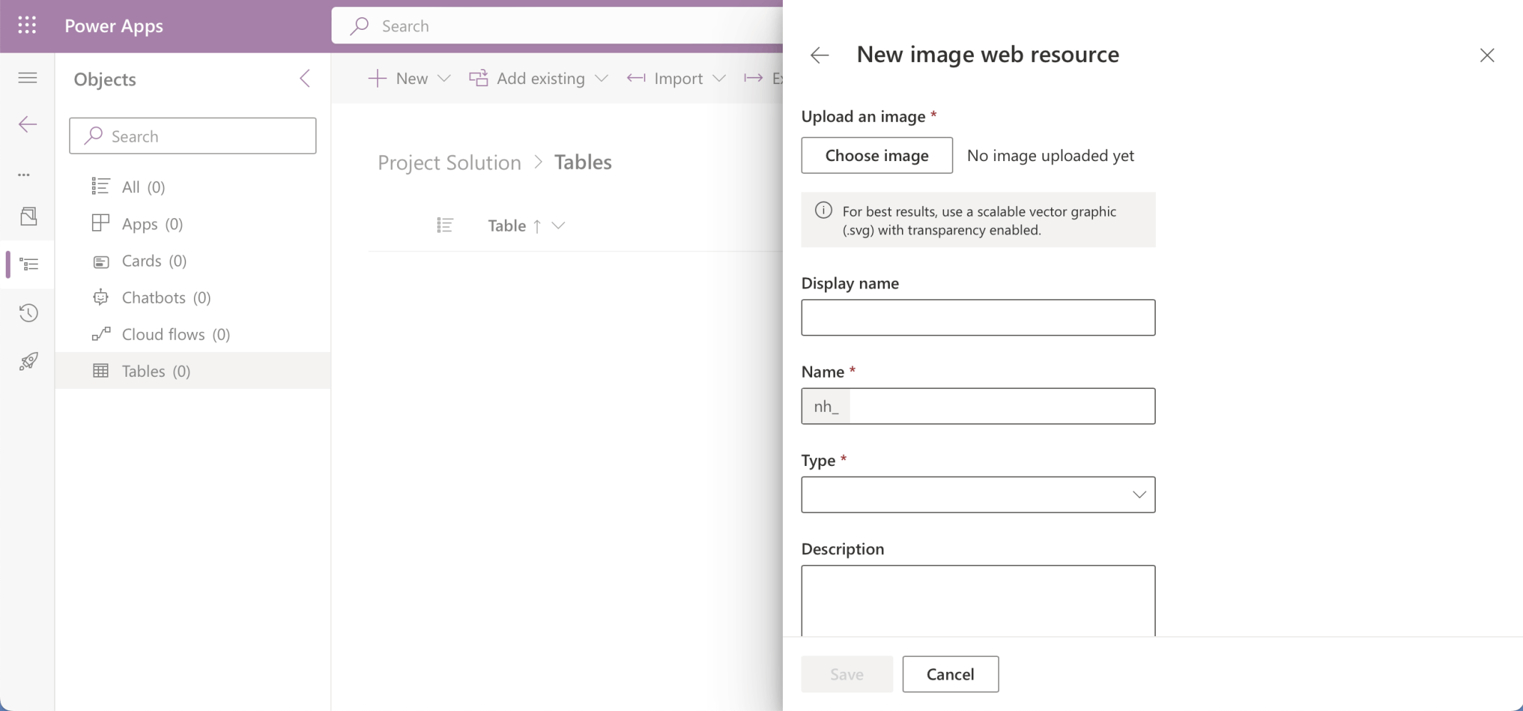 I wanted to set a custom image for the new table
