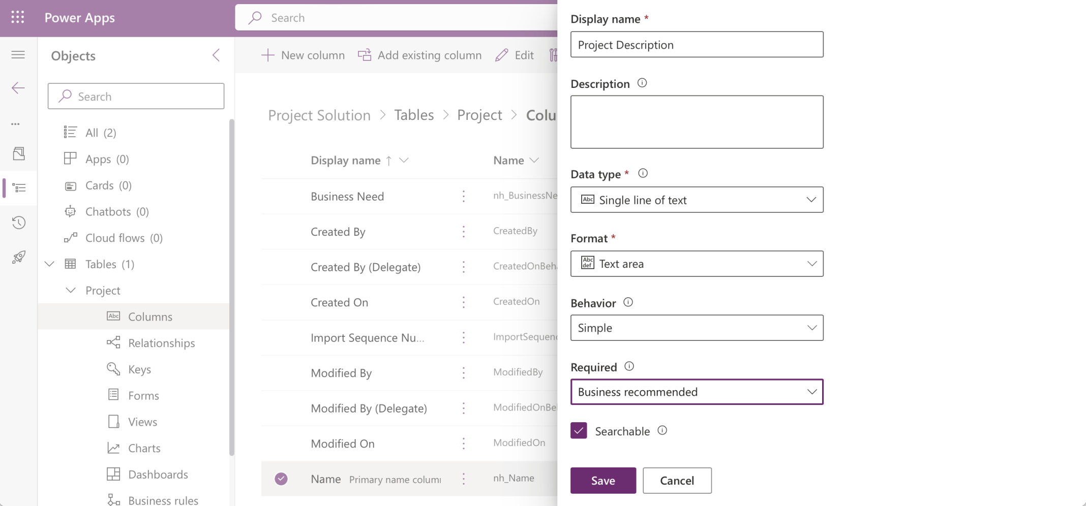 I added a Project Description column (recommended)