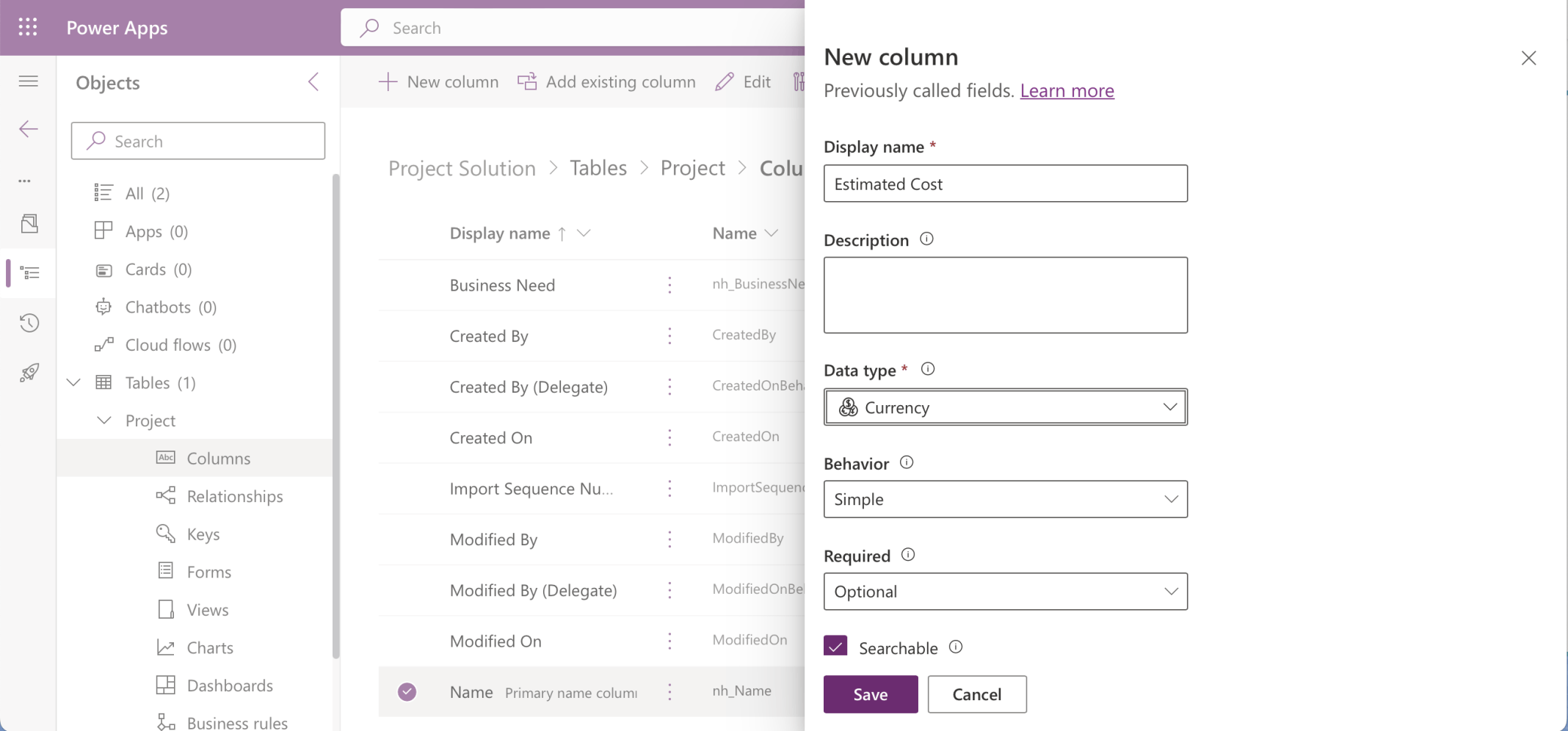 I added an Estimated Cost column (Currency $)