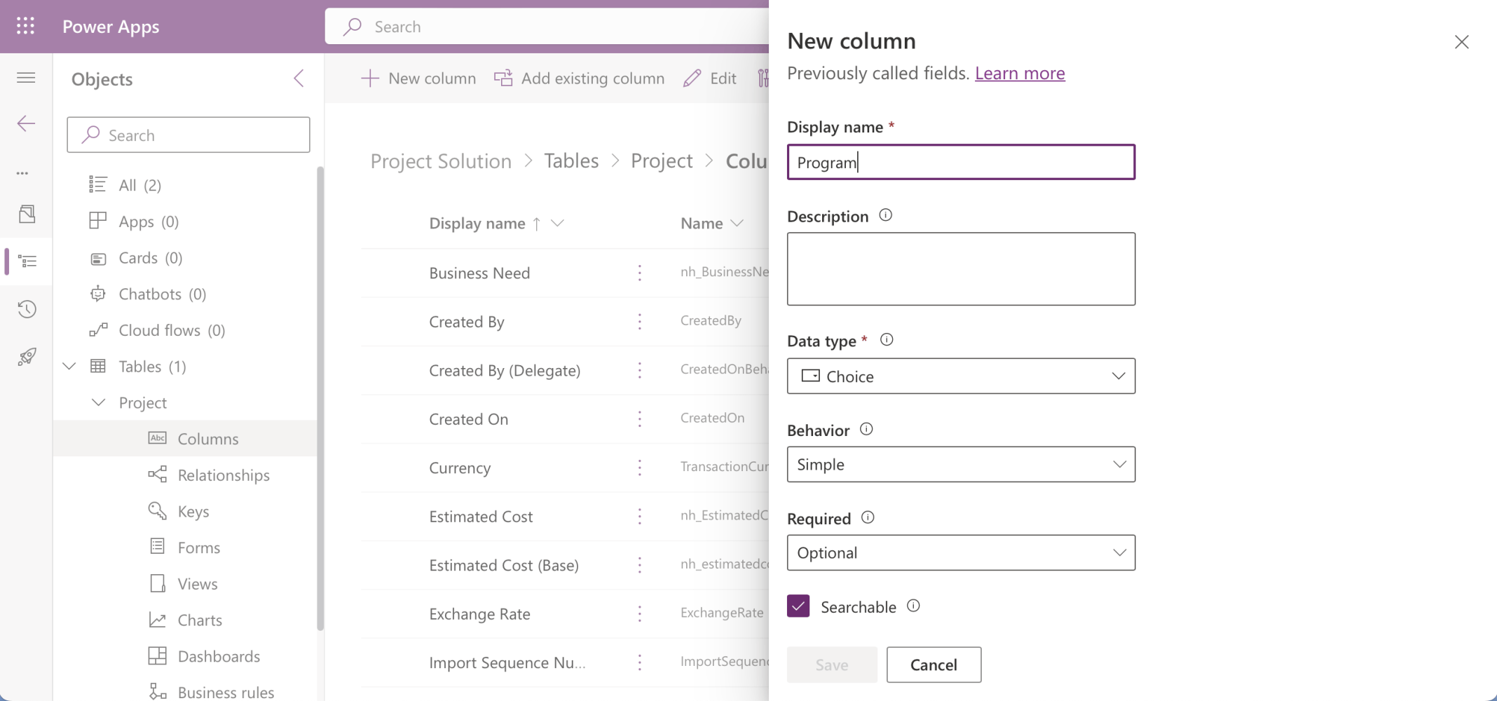 I added a Program column (Choice)