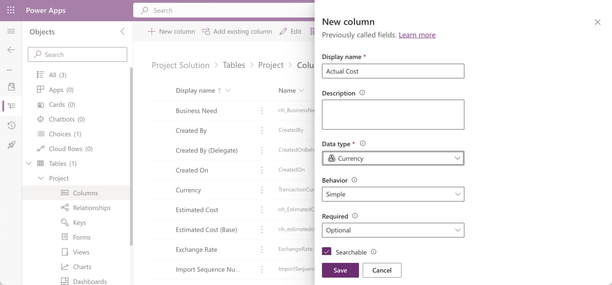I created an Actual Cost column (Currency $)