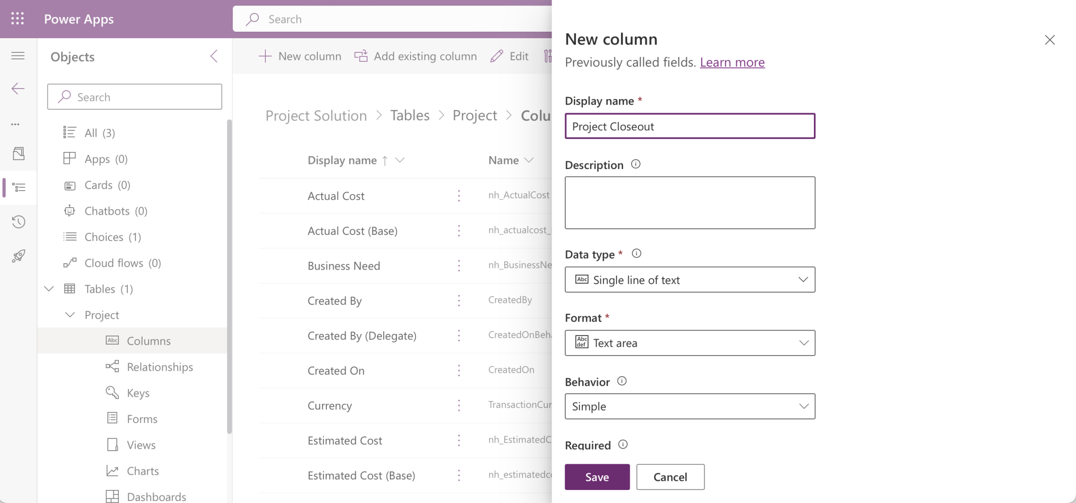 I created a Project Closeout column (Text area)