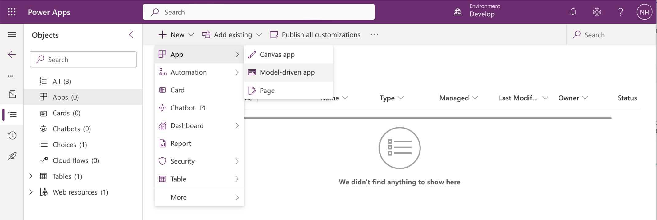 I created a new Model Driven App