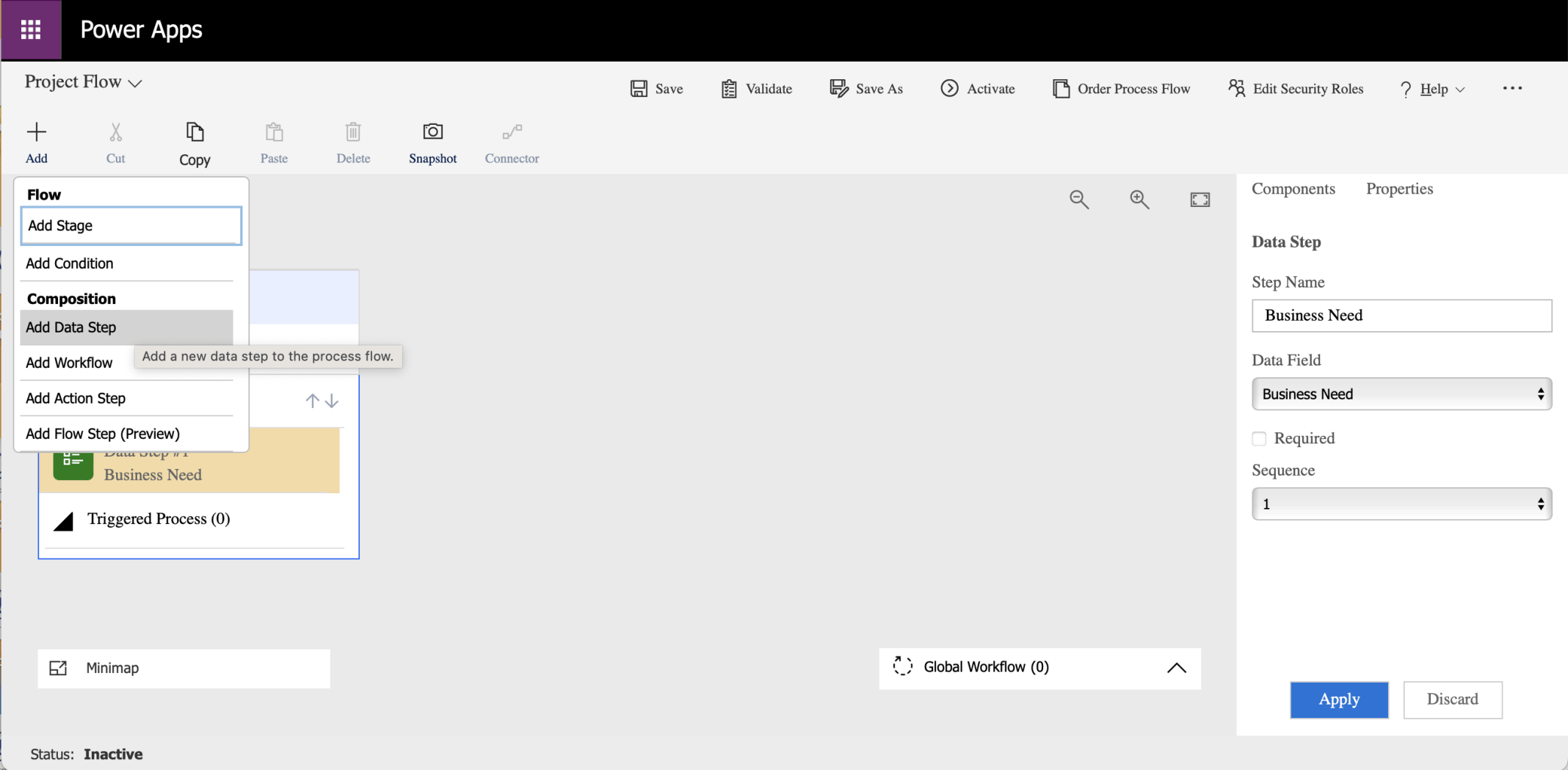 I clicked the Add Data Step menu item to add a Data Step