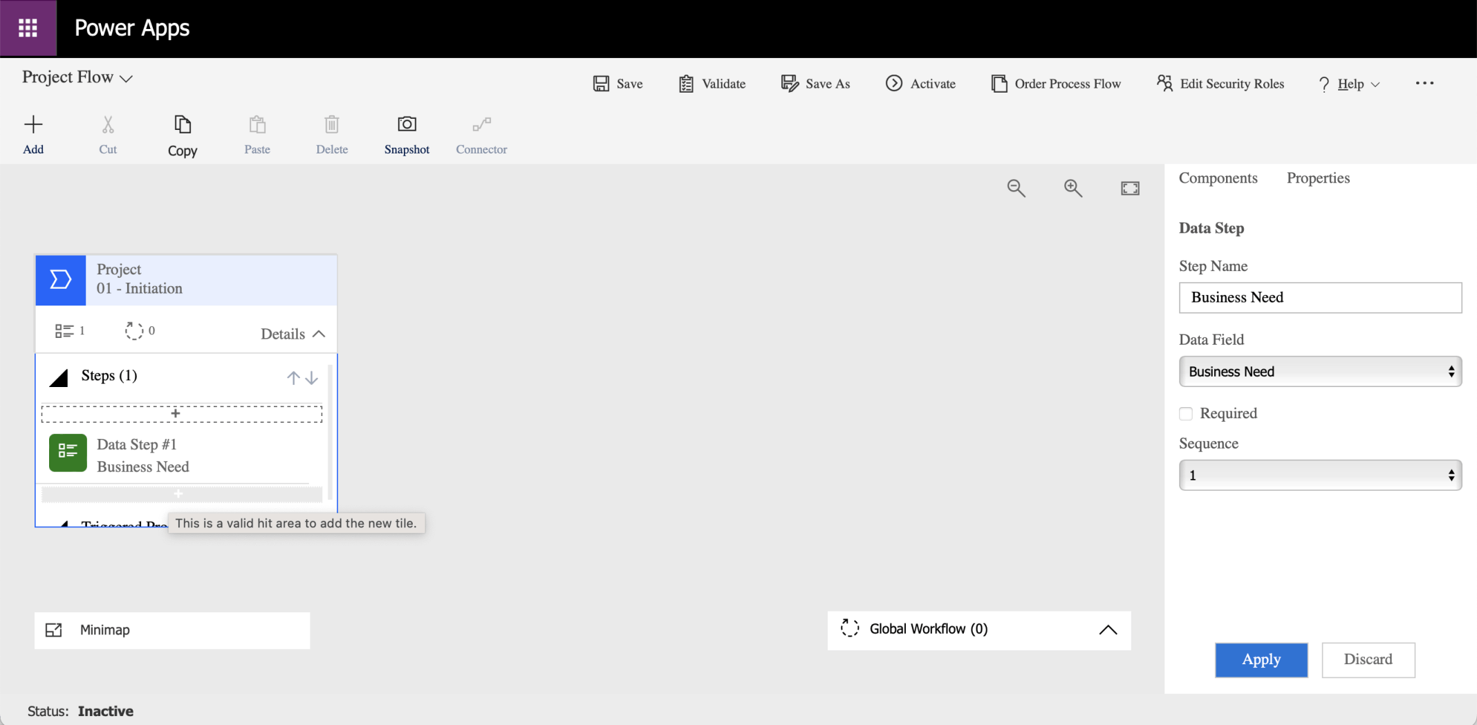 I clicked the plus button under the existing Business Need data step