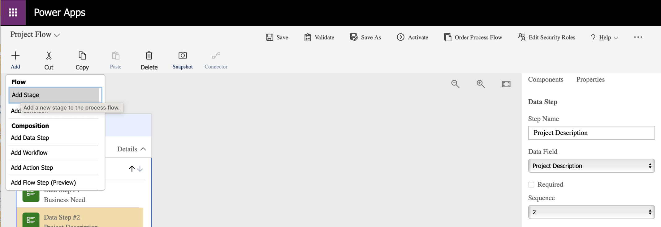 I clicked the Add Stage menu item