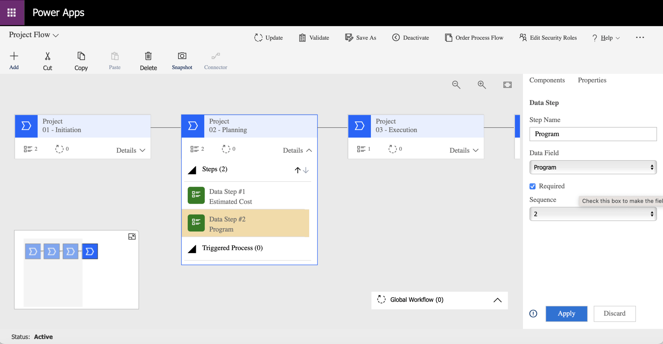 I updated the Business Process Flow setting Program to Required