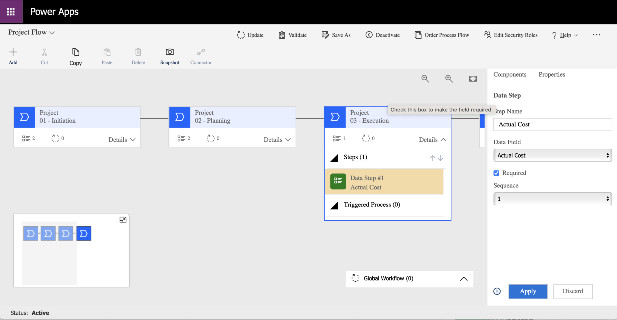 I updated the Business Process Flow setting Actual Cost to Required