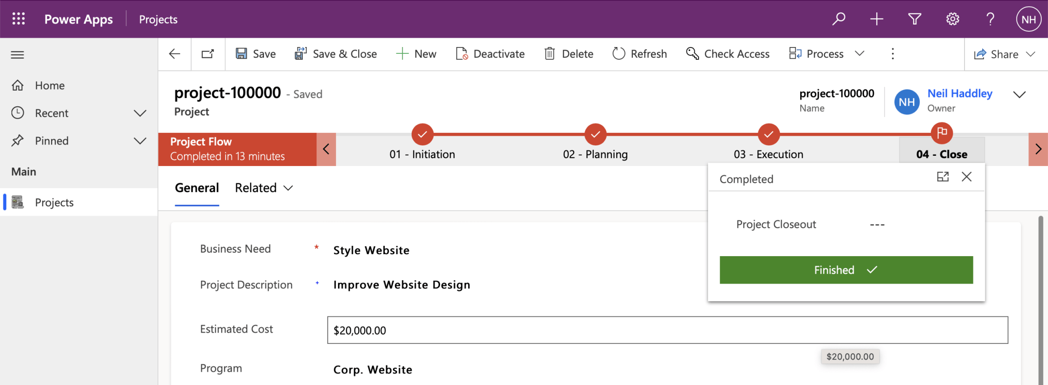 The Business Process Flow is complete