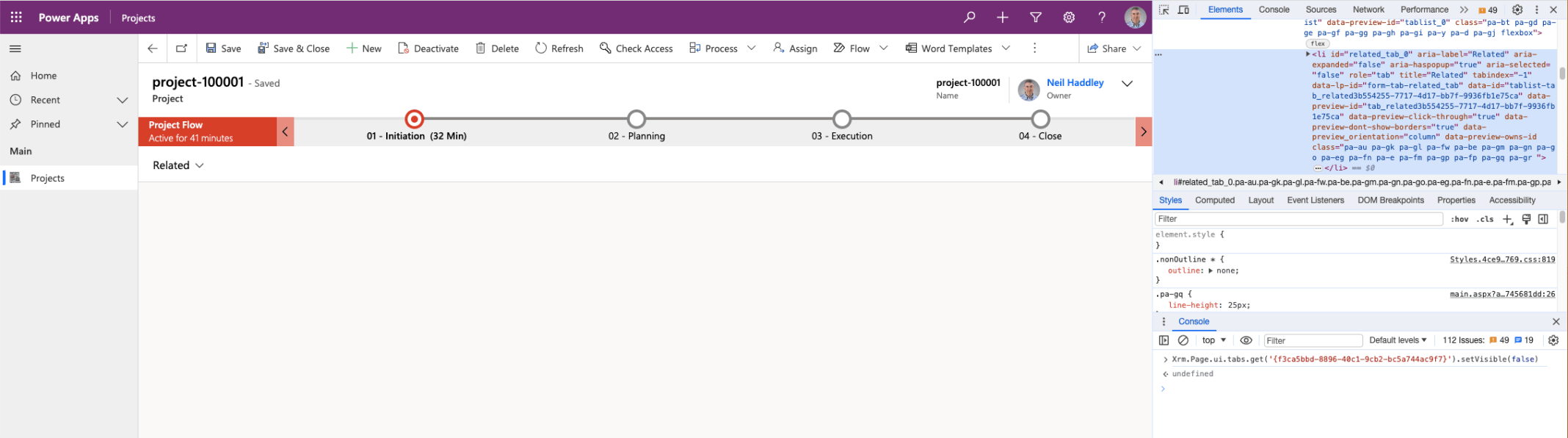 Xrm.Page.ui.tabs.get('{f3ca5bbd-8896-40c1-9cb2-bc5a744ac9f7}').setVisible(false)