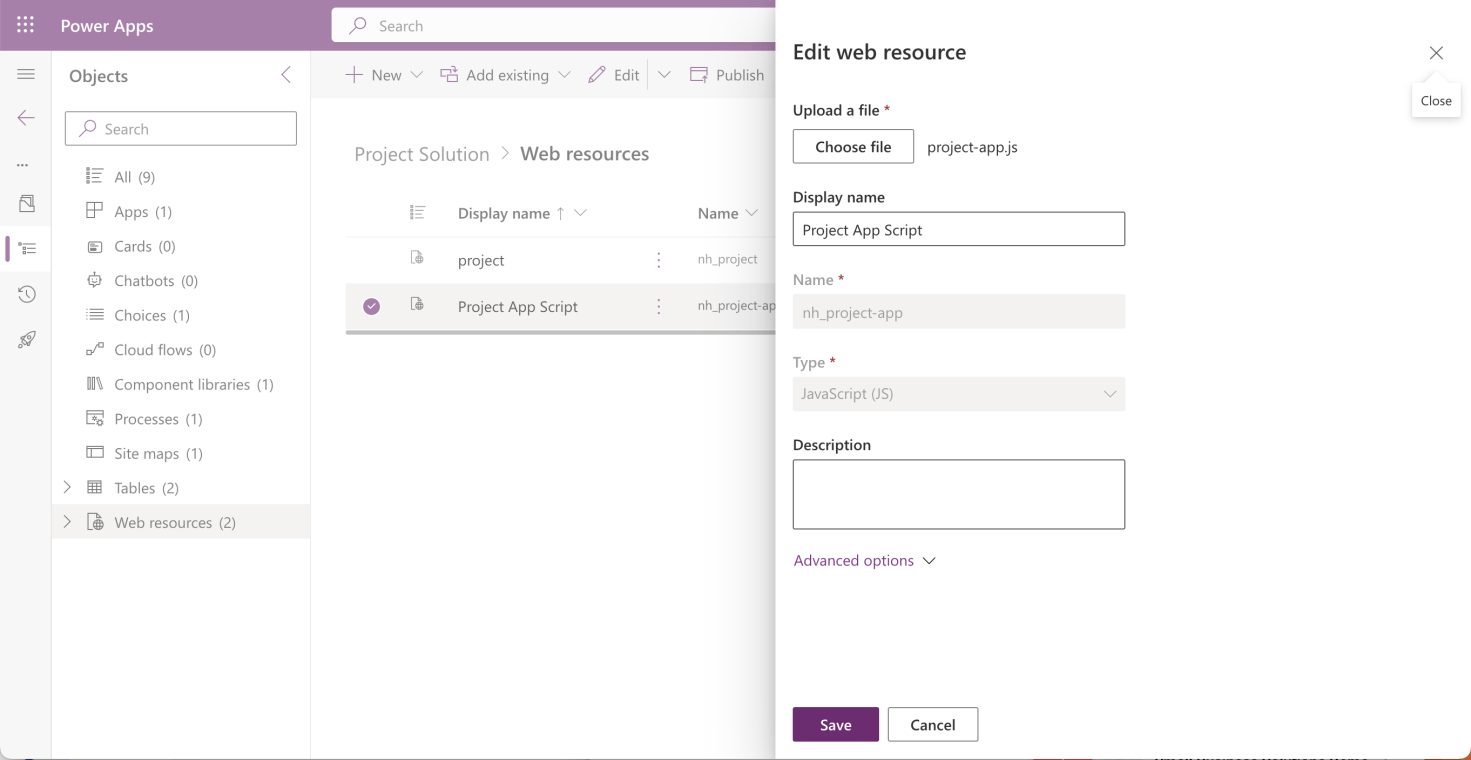 This JavaScript file is uploaded (and updated) as a Web resource