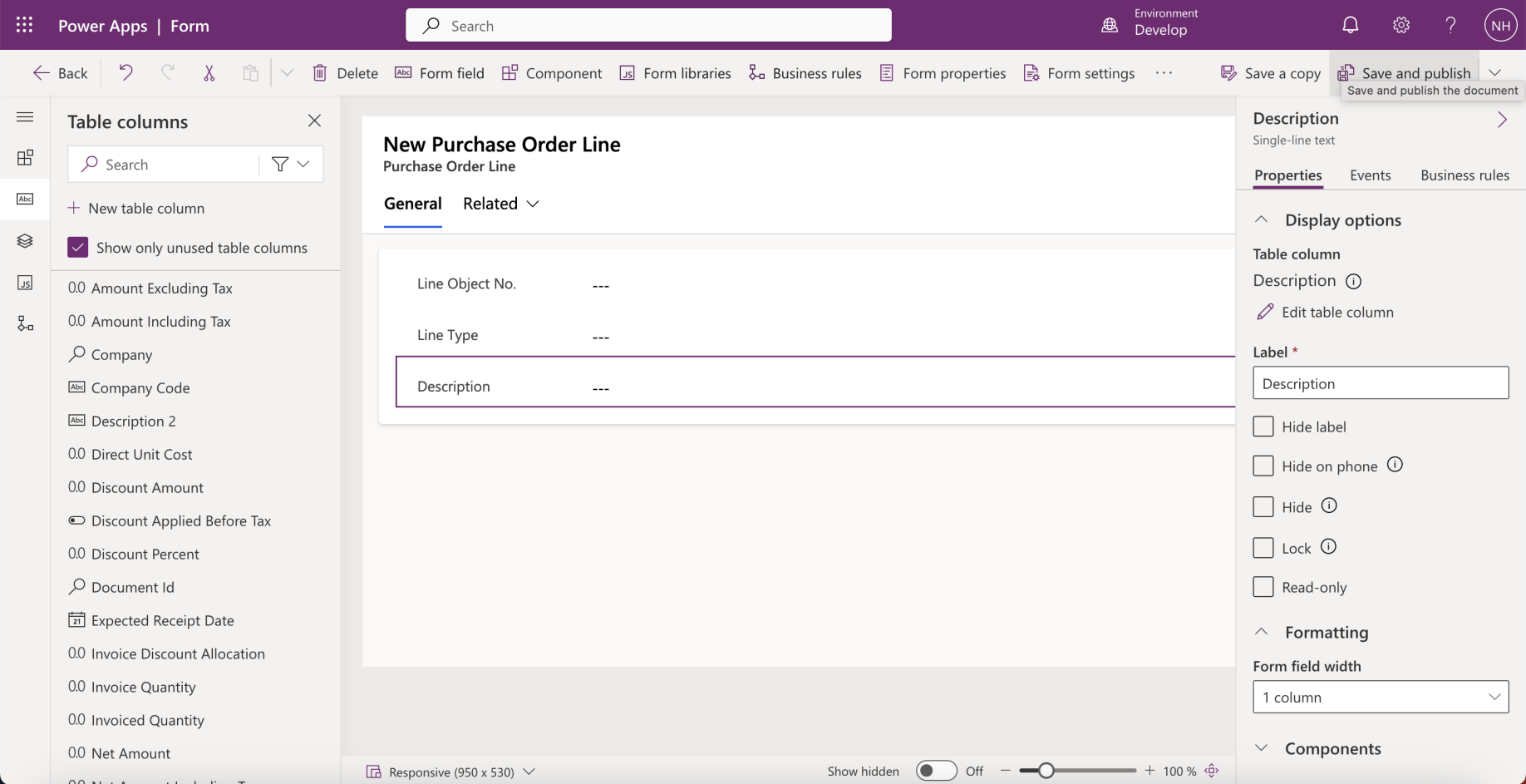 I added the Line Type and Description fields