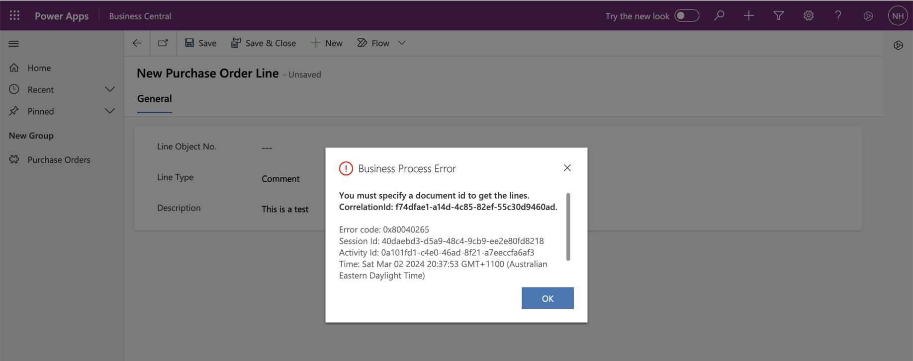 The application generated an error.