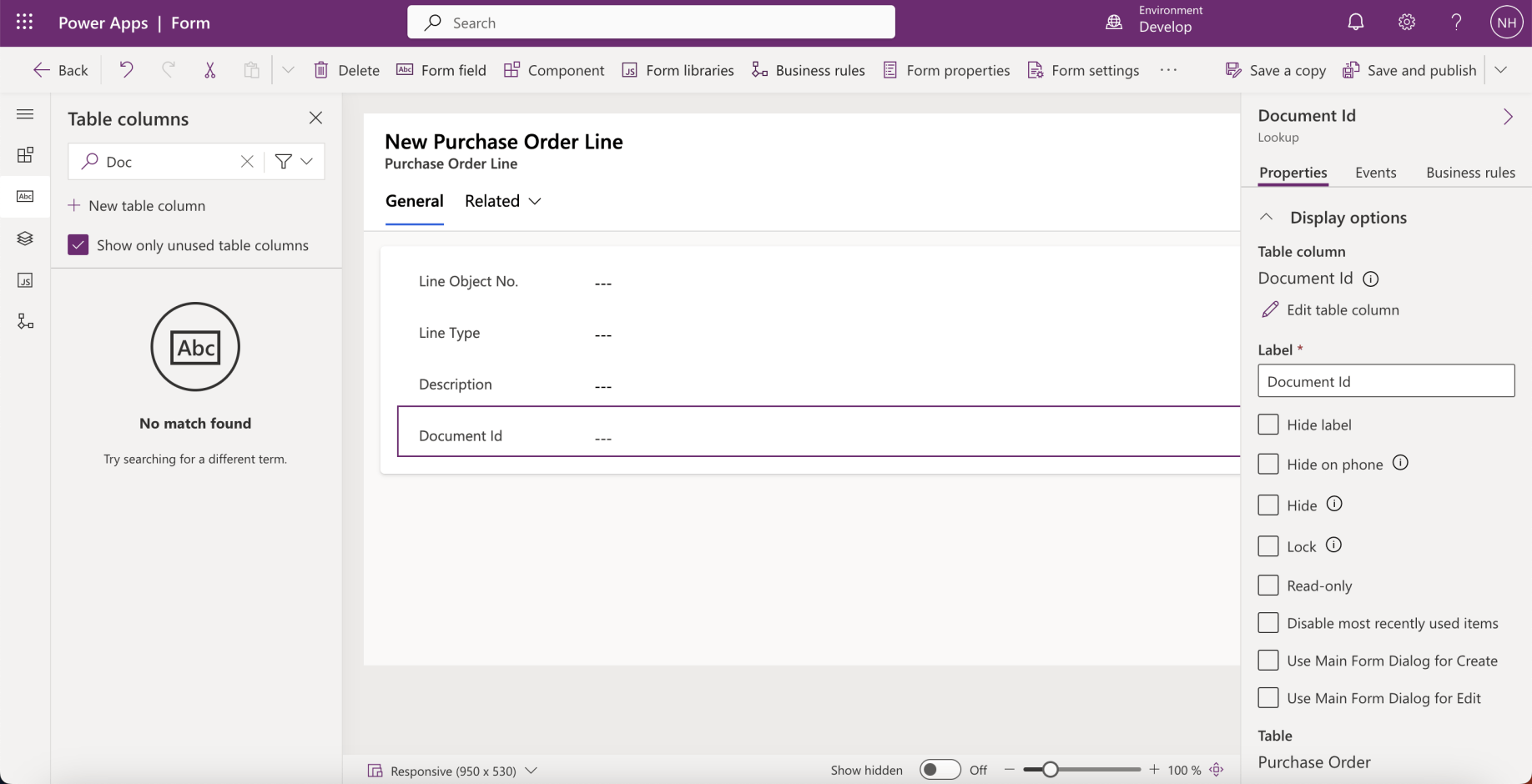 I added the Document Id to the form
