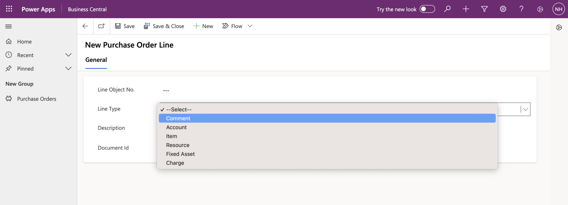 I selected Line Type Comment.