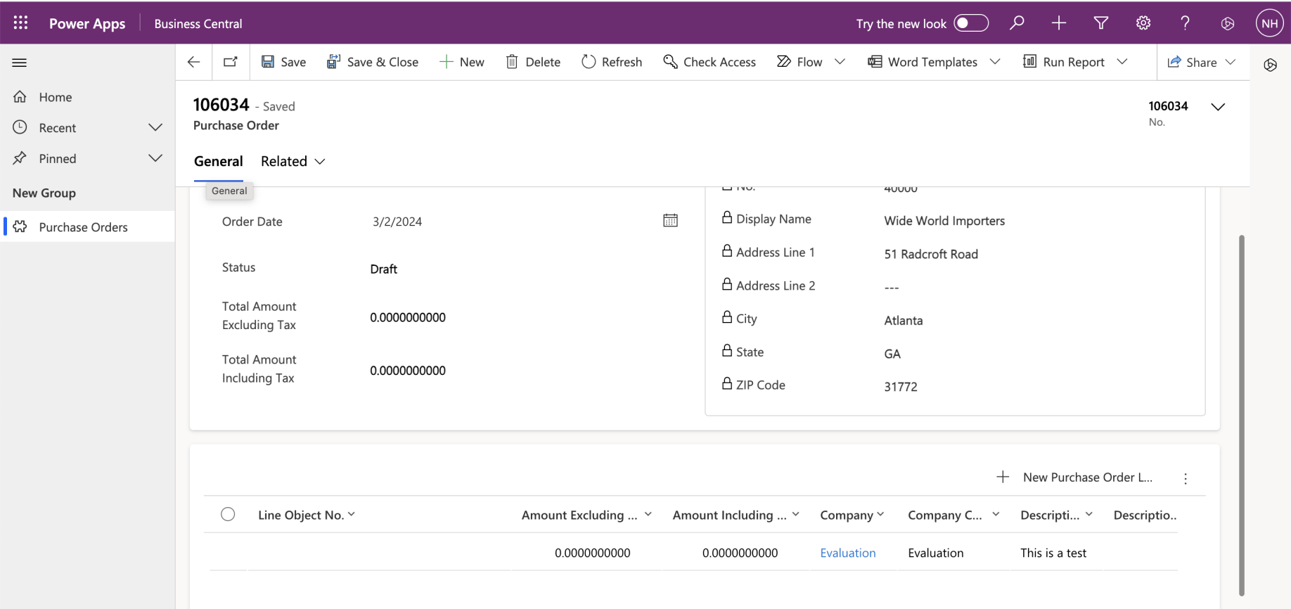The Purchase Order Line was shown in the Subgrid