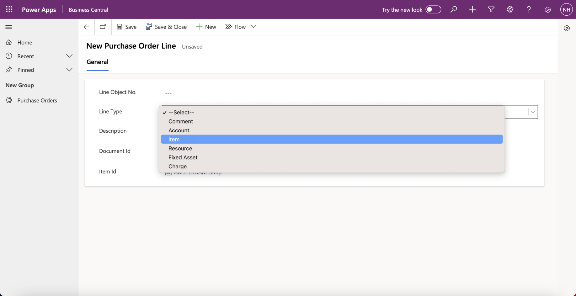 I set the Line Type value to Item