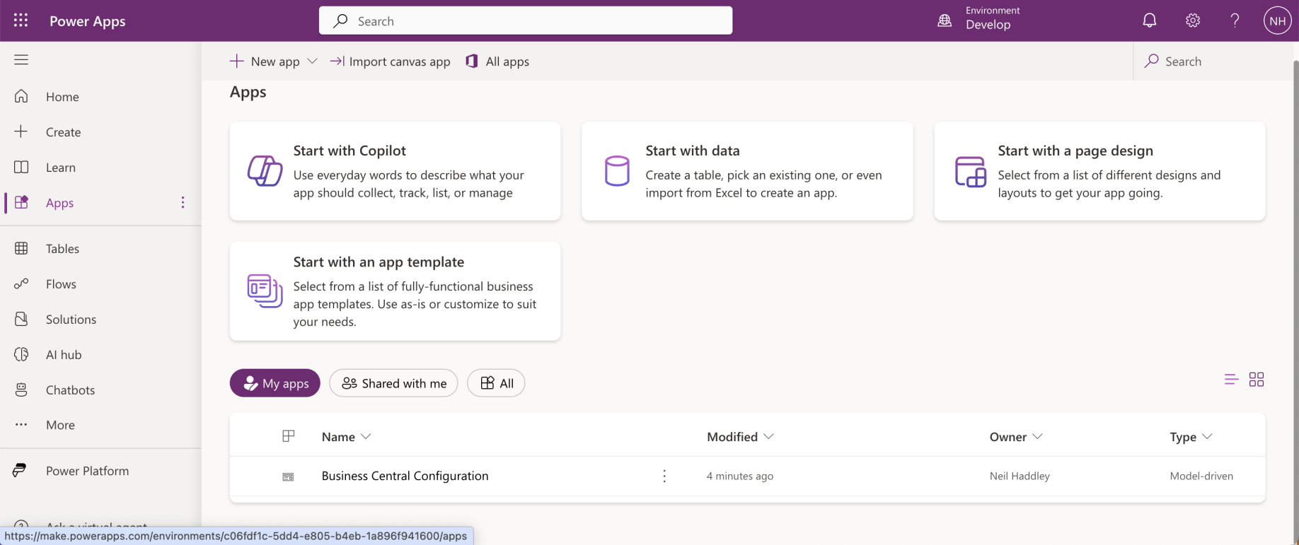 I navigated to make.powerapps.com and ran the Business Central Configuration app