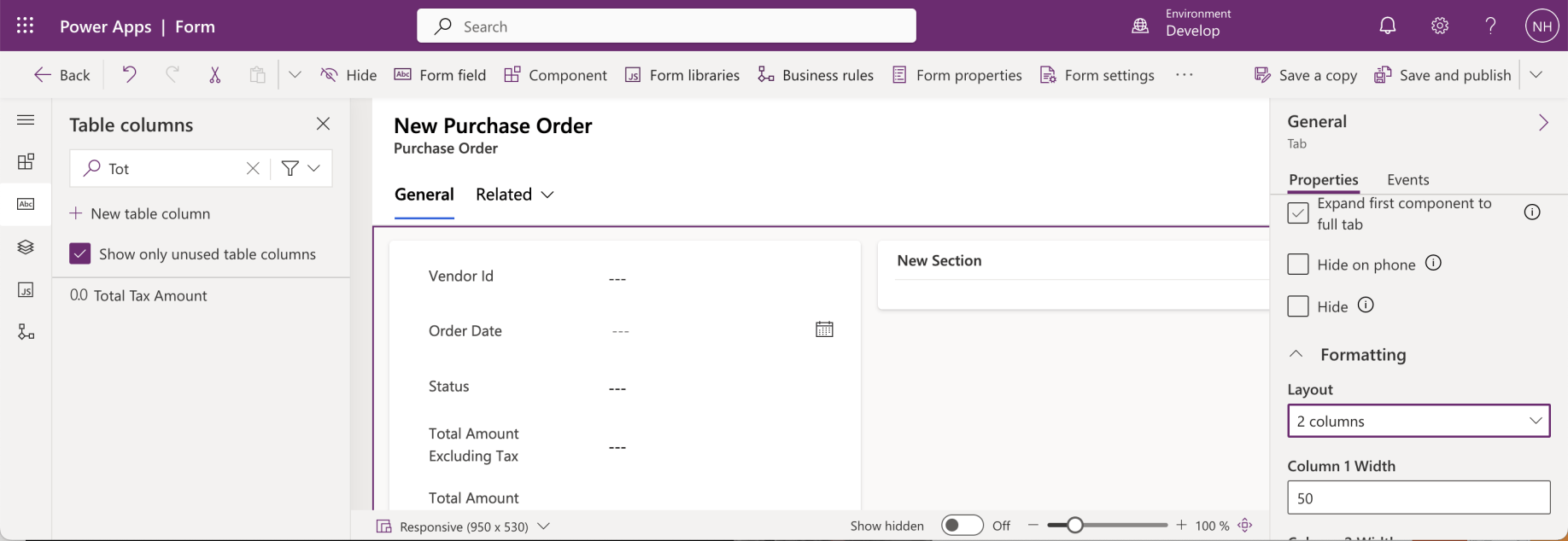 A new section "New Section" was added to the General Tab