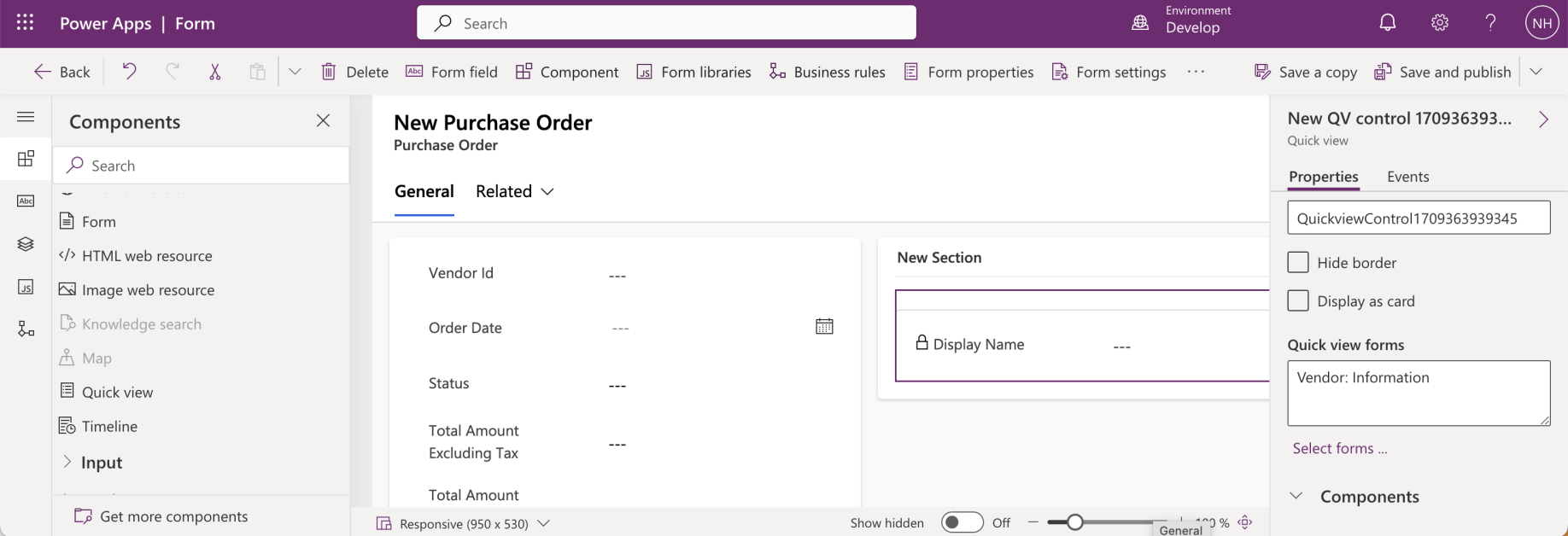 I dragged the Quick View component to the right hand column (and hid the "New Section" label)