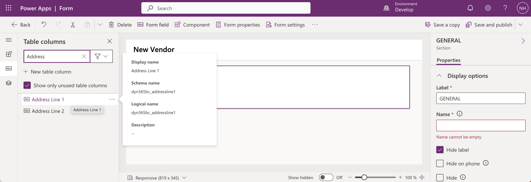 I added the Address Line 1 and Address Line 2 fields