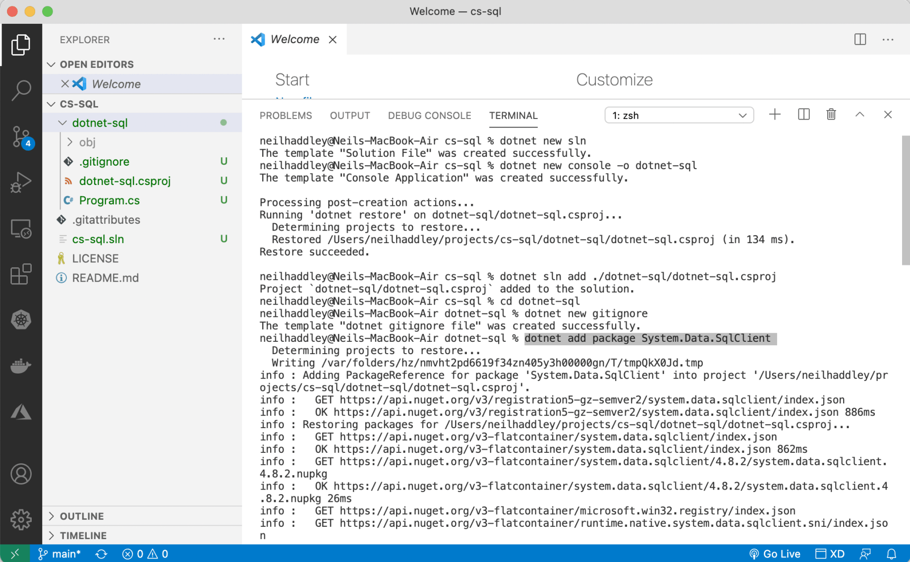 dotnet add package System.Data.SqlClient