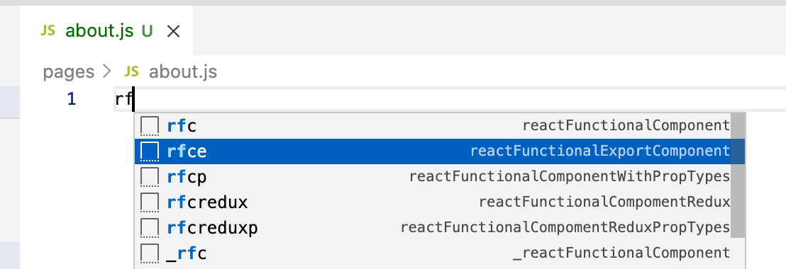 React Functional Export Component (frce)
