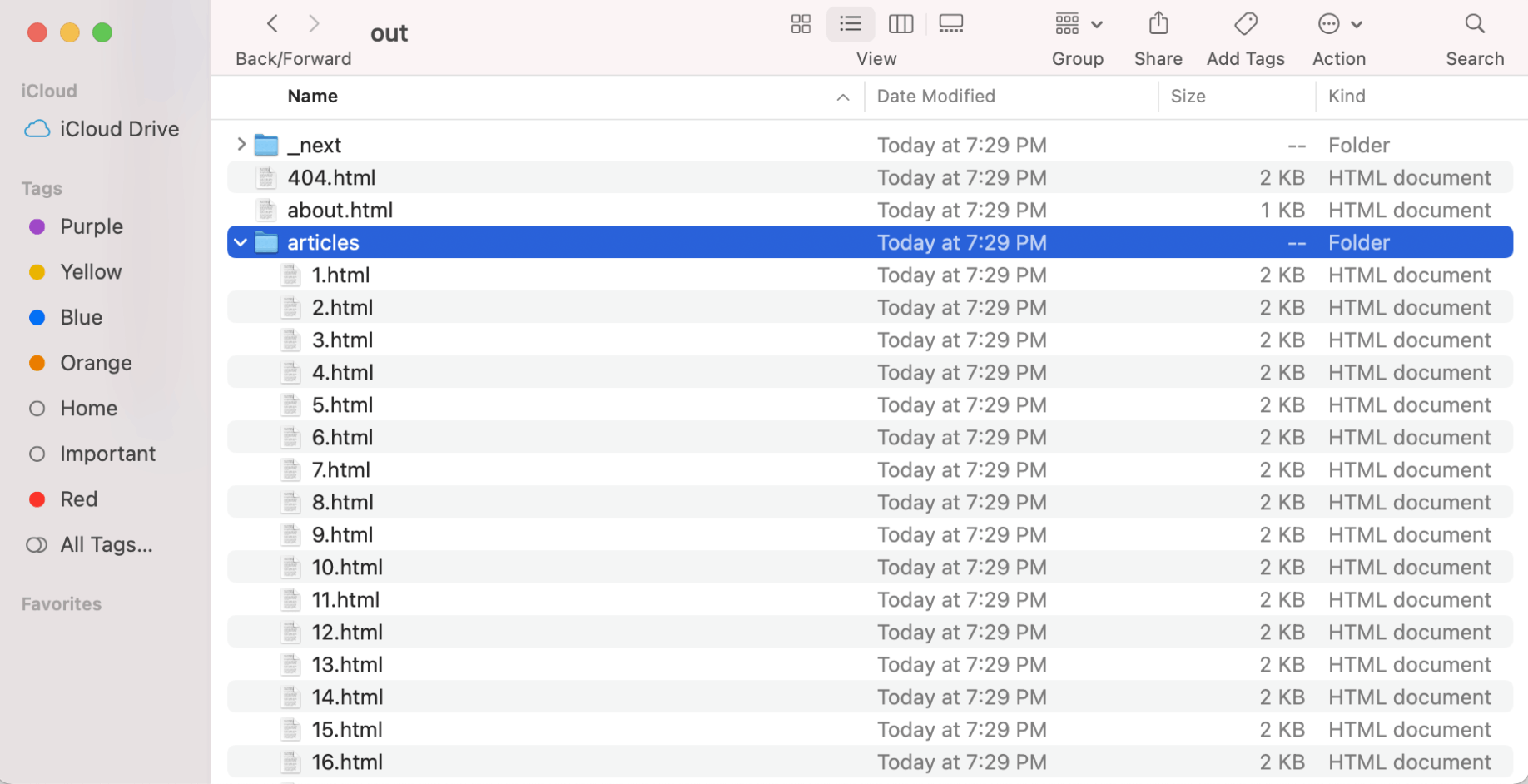 out folder with generated pages