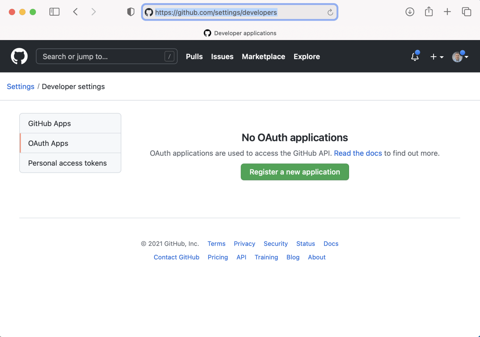 GitHub Developer Settings