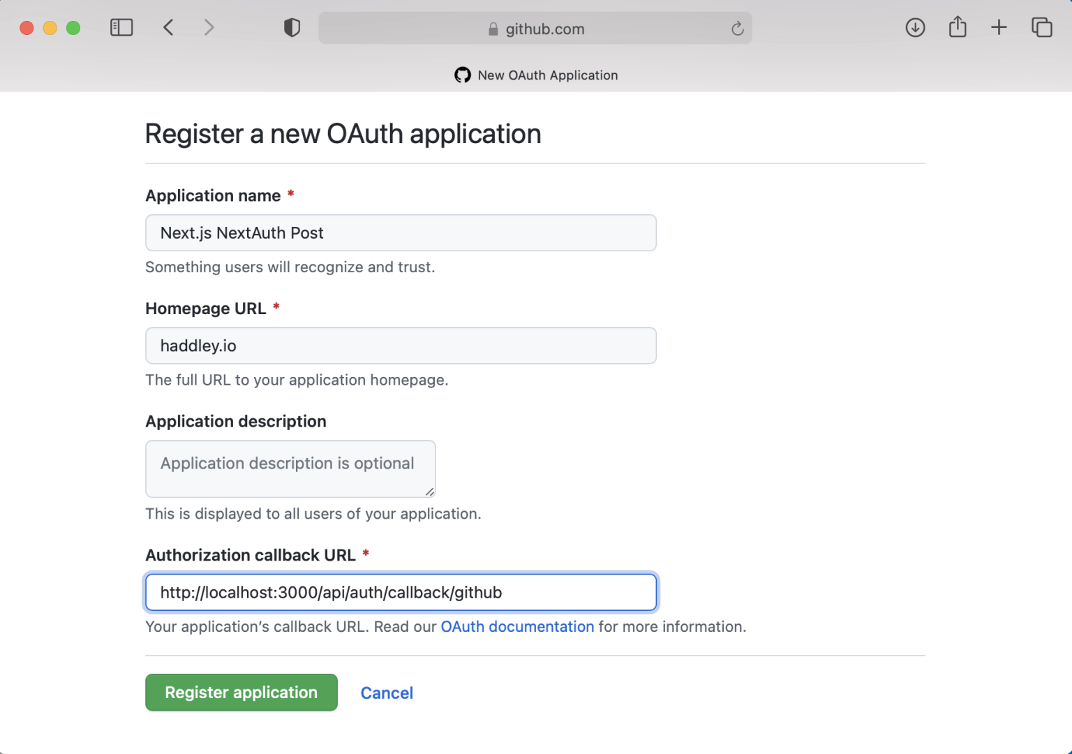 Register a new OAuth application