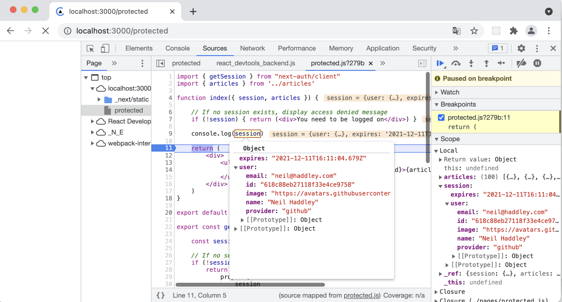 session (with user id and provider)
