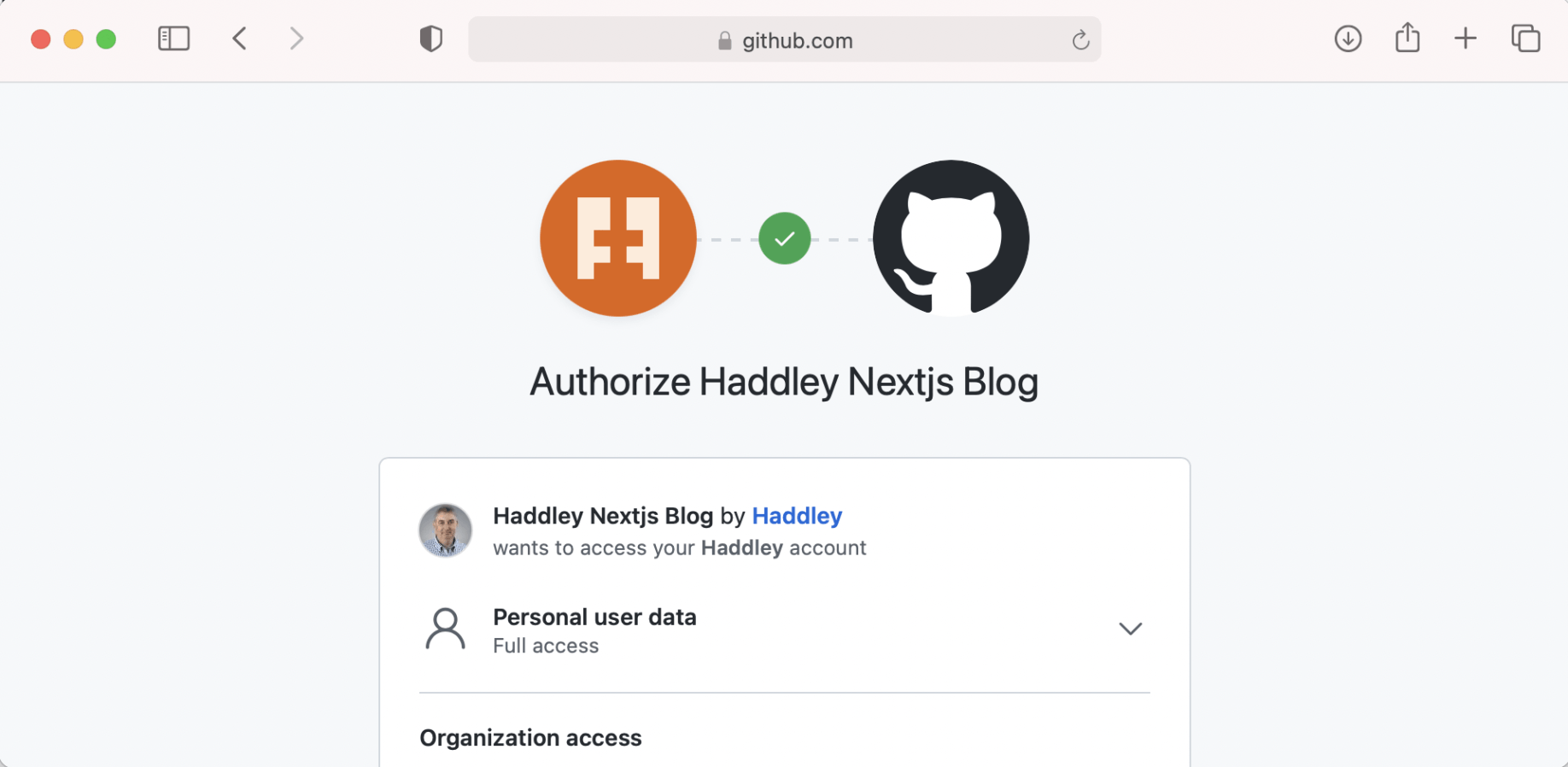 Authorize the Haddley Nextjs Blog app