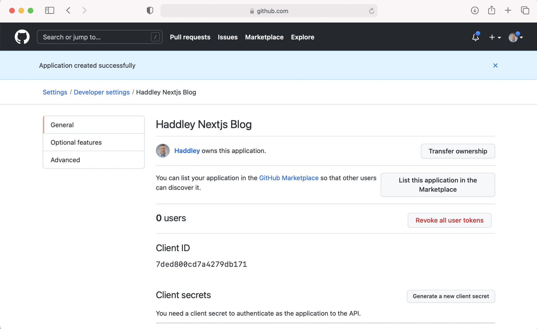 GitHub OAuth Application