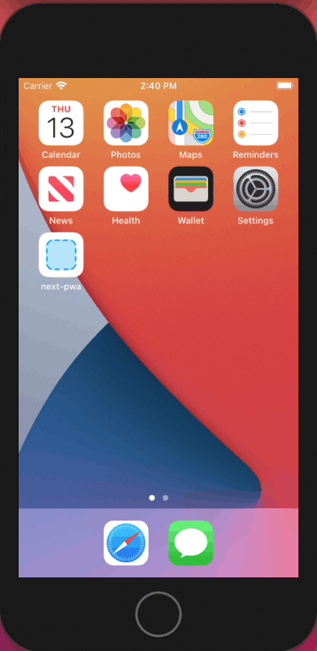 Application on Home Screen