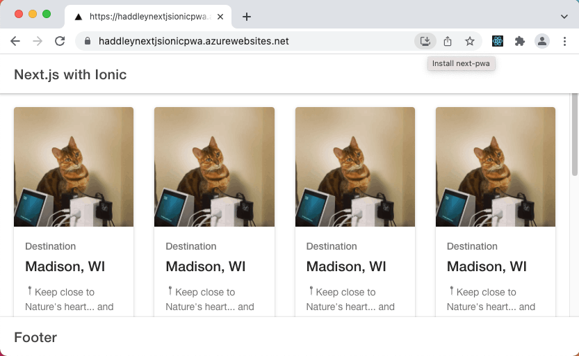 Accessing https://haddleynextjsionicpwa.azurewebsites.net using Chrome on a MacBook