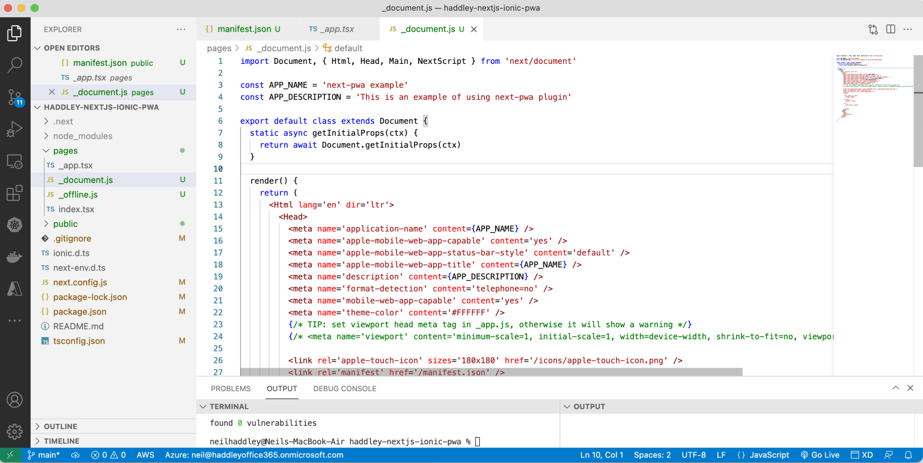 include a Nextjs _document.js file that includes a reference to the manifest.json file