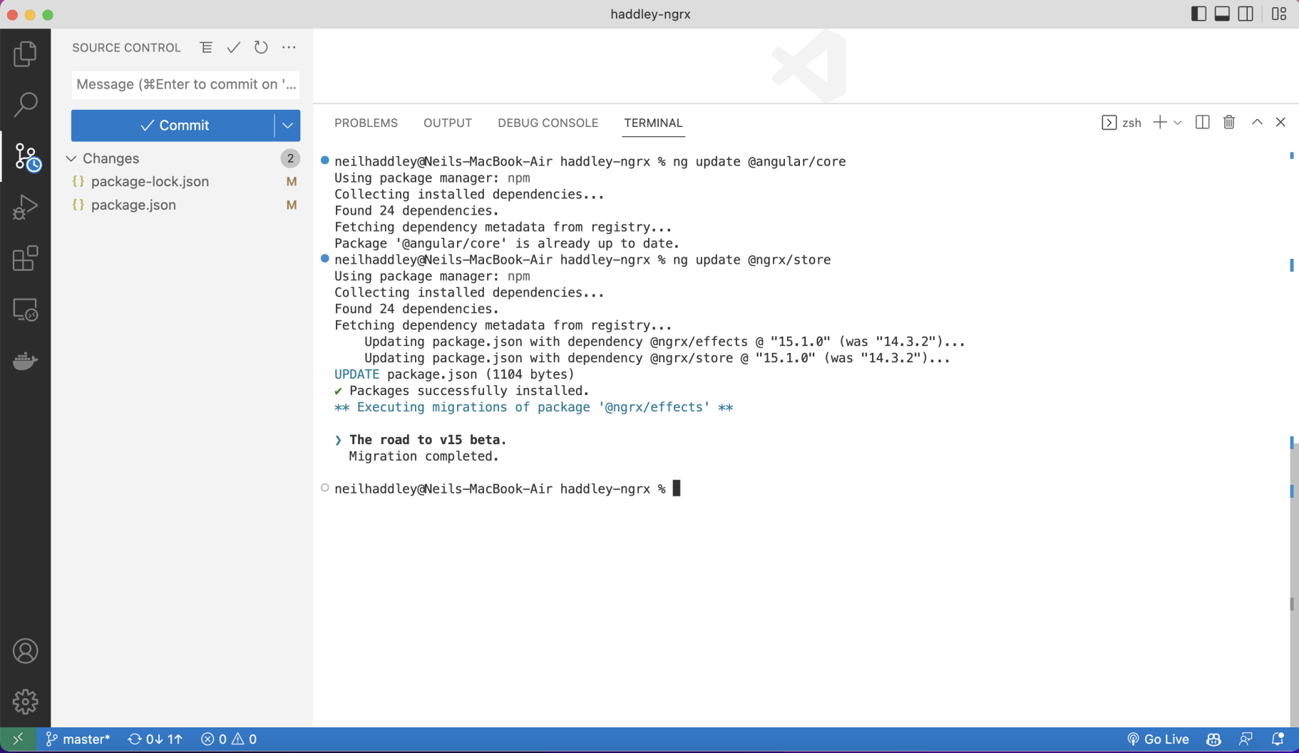 ng update @angular/core ng update @ngrx/store