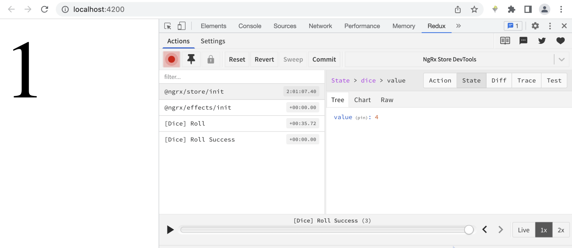 Using Jump to navigate to review previous state corresponding with an older action