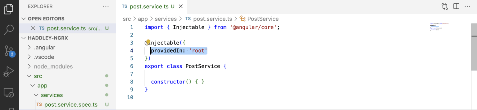 providedIn: 'root' (no need to add service to app.module.ts)