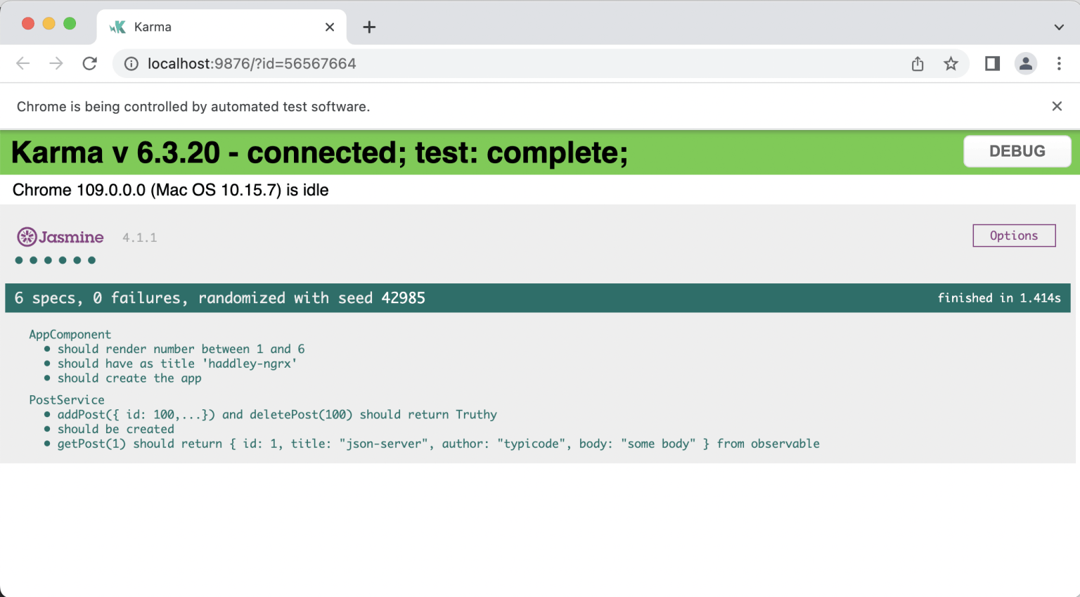 Karma results in a web page