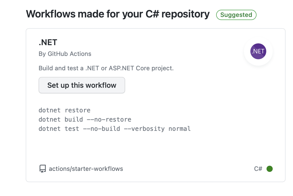 Add the ".NET By GitHub Actions" workflow