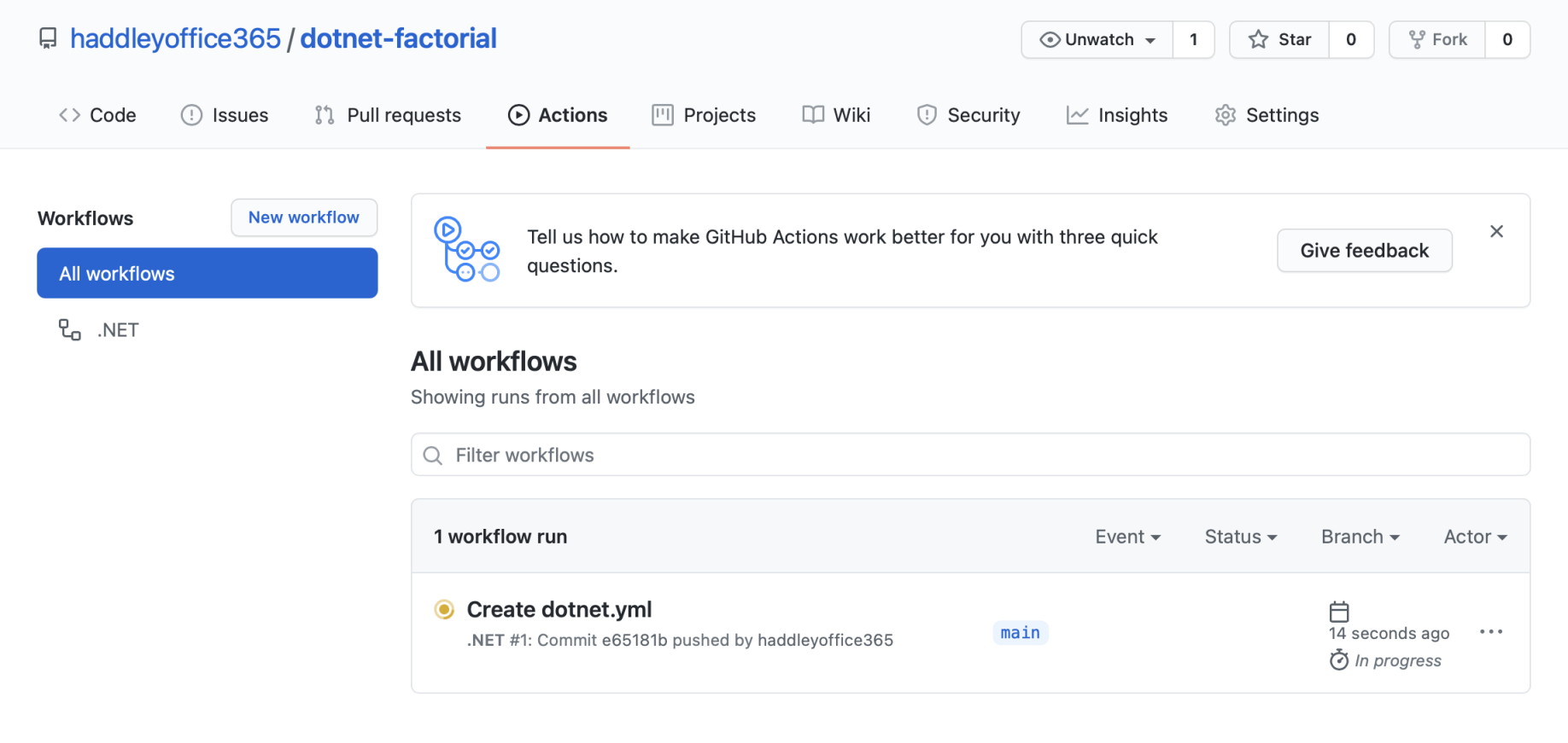GitHub action running