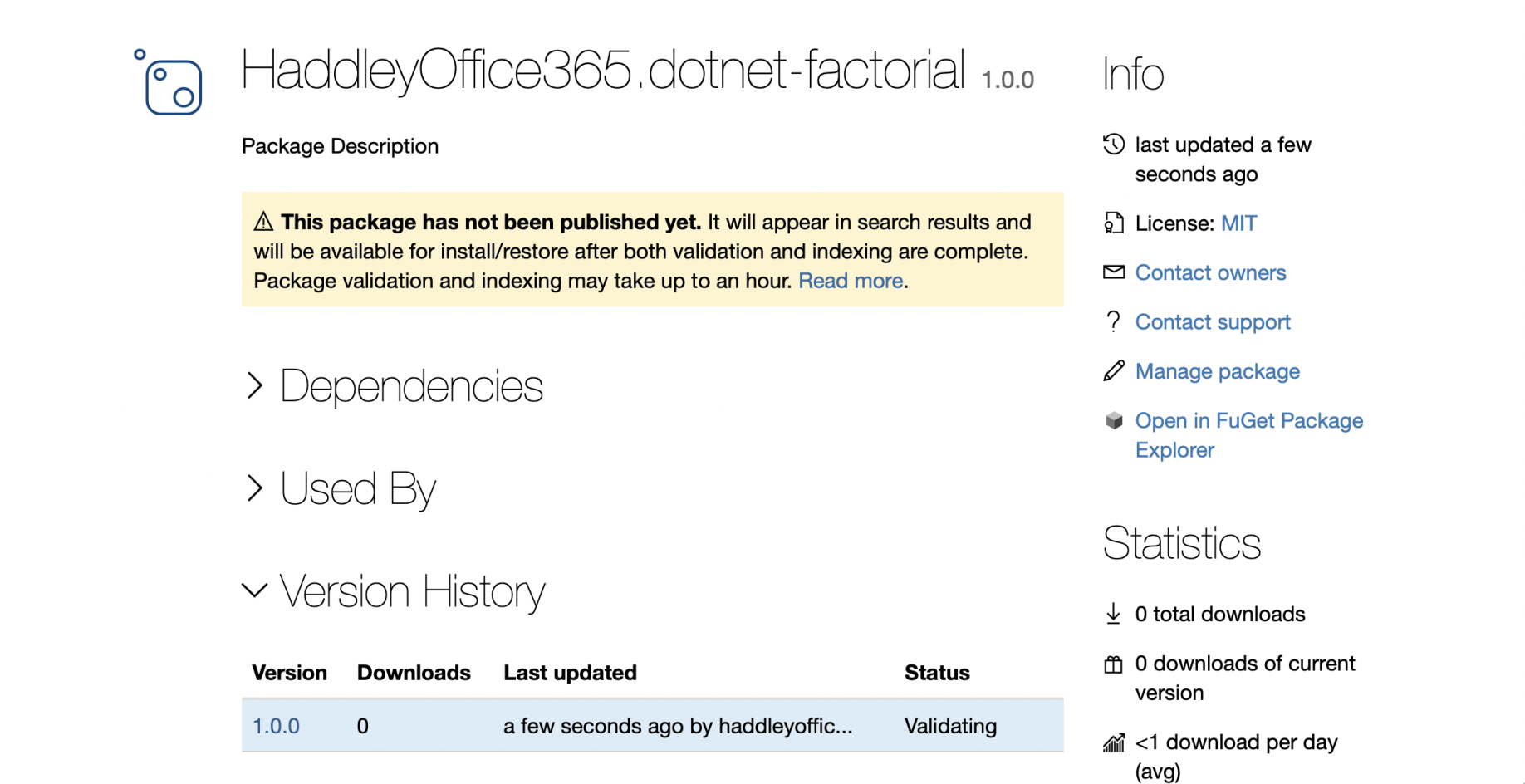 Successful upload. Status Validating