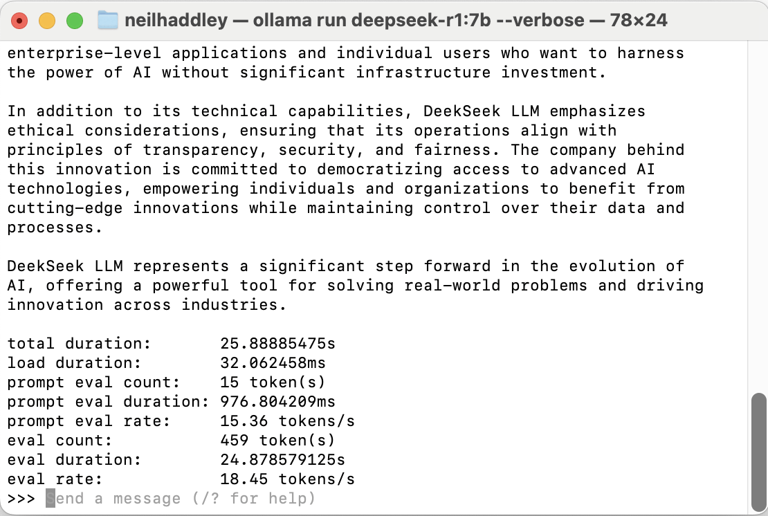 ollama run deepseek-r1:7b --verbose