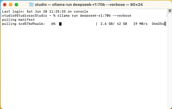 ollama run deepseek-r1:70b --verbose